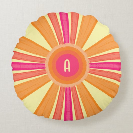 Orange and Pink Sunshine ラウンドクッション (正面)