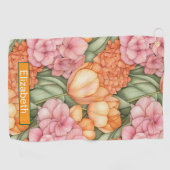 Orange and Pink Tulip Flowers Personalized ゴルフタオル (横)