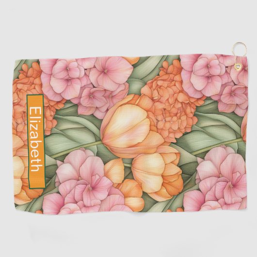 Orange and Pink Tulip Flowers Personalized ゴルフタオル (横)
