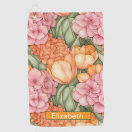 Orange and Pink Tulip Flowers Personalized ゴルフタオル