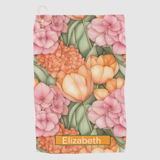 Orange and Pink Tulip Flowers Personalized ゴルフタオル (正面)