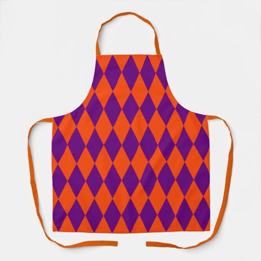 Orange and Purple Harlequin Checkered Design エプロン (正面)