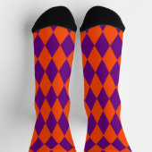 Orange and Purple Harlequin Checkered Design  ソックス (上部)