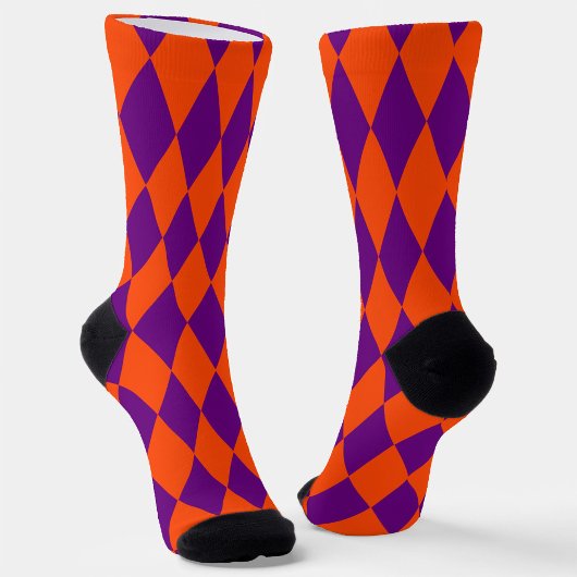 Orange and Purple Harlequin Checkered Design  ソックス