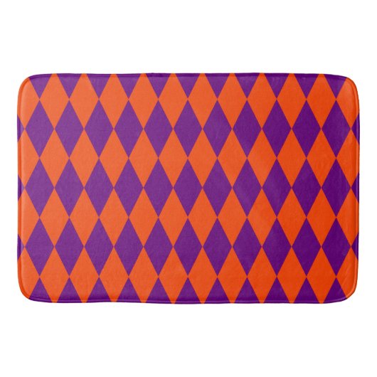 Orange and Purple Harlequin Checkered Design  バスマット (正面)