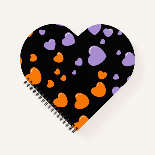 orange and purple hearts polka dots ノートブック (正面)