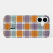 Orange and Purple Plaid Pattern Monogram iPhone 16ケース (裏面横)