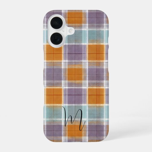 Orange and Purple Plaid Pattern Monogram iPhone 16ケース (裏面)