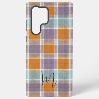 Orange and Purple Plaid Pattern Monogram Samsung Galaxy S22 Ultraケース