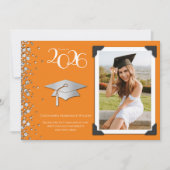 Orange and Silver Graduation Announcement Photo 招待状 (正面)