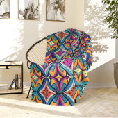 Orange and Teal Abstract Circles Bohemian フリースブランケット