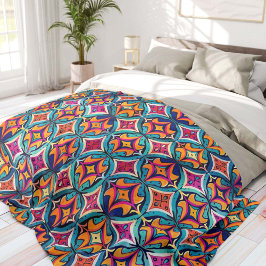 Orange and Teal Abstract Circles Bohemian フリースブランケット