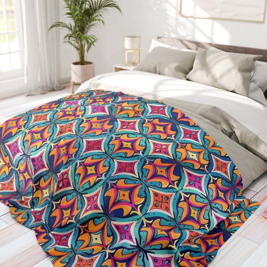 Orange and Teal Abstract Circles Bohemian フリースブランケット