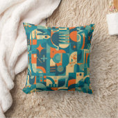 Orange and Teal Geometric Abstract クッション (ブランケット)