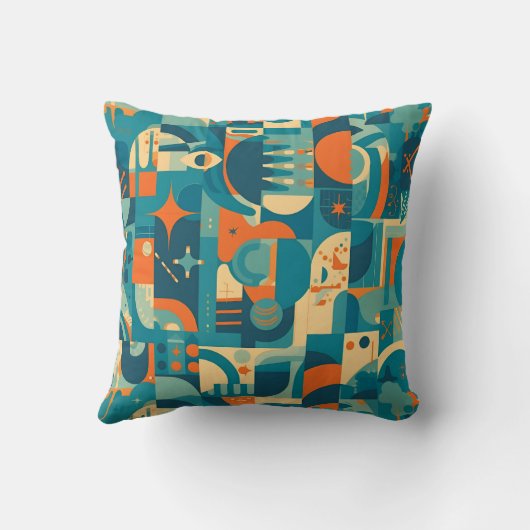 Orange and Teal Geometric Abstract クッション (裏面)