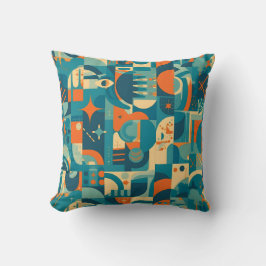 Orange and Teal Geometric Abstract クッション