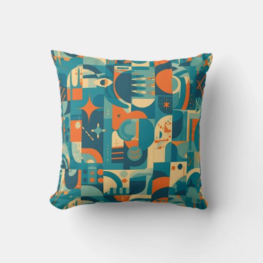 Orange and Teal Geometric Abstract クッション (正面)