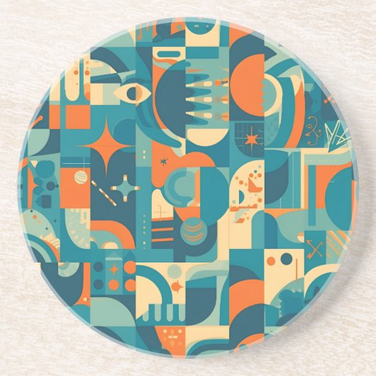 Orange and Teal Geometric Abstract コースター (正面)