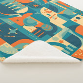 Orange and Teal Geometric Abstract シェルパブランケット (3/4)