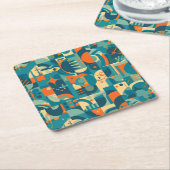 Orange and Teal Geometric Abstract スクエアペーパーコースター (アングル)