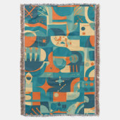 Orange and Teal Geometric Abstract スローブランケット (正面縦)