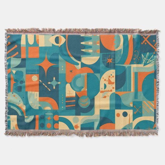 Orange and Teal Geometric Abstract スローブランケット (正面)