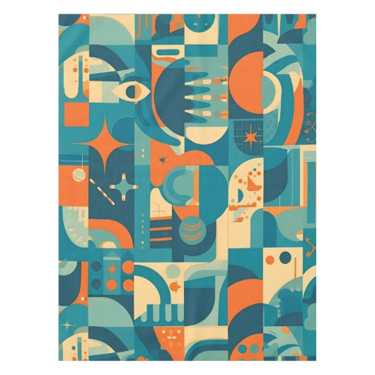 Orange and Teal Geometric Abstract テーブルクロス (正面)