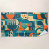 Orange and Teal Geometric Abstract ビーチタオル (正面)