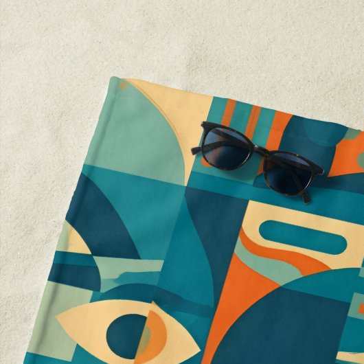 Orange and Teal Geometric Abstract ビーチタオル (インサイチュ)