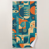Orange and Teal Geometric Abstract ビーチタオル (正面)