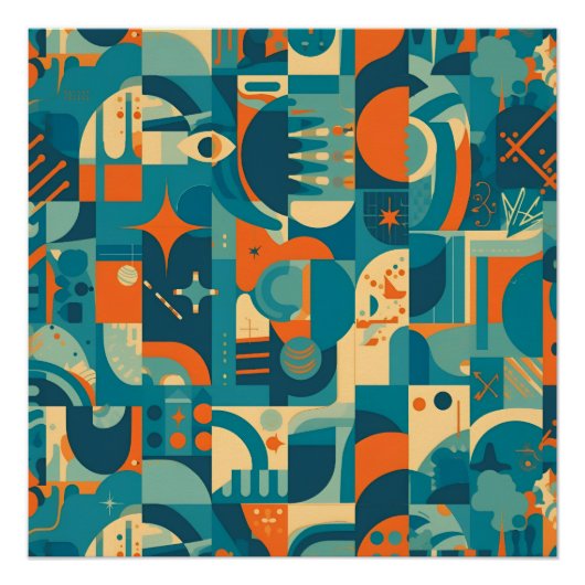 Orange and Teal Geometric Abstract ポスター (正面)