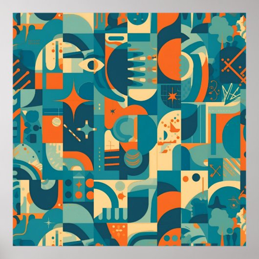 Orange and Teal Geometric Abstract ポスター (正面)