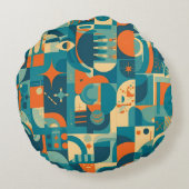 Orange and Teal Geometric Abstract ラウンドクッション (裏面)