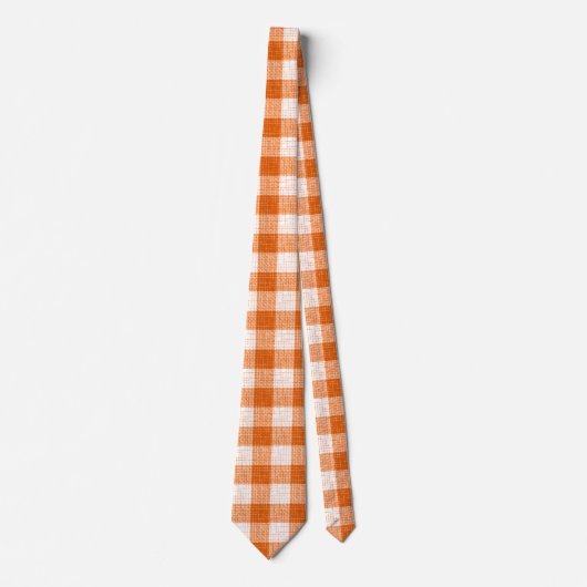 Orange and White Bold Checkered Plaid Design  ネクタイ (正面)