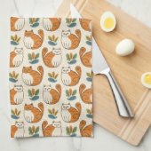 Orange and White Cats Naive Art Style キッチンタオル (四つ折り)