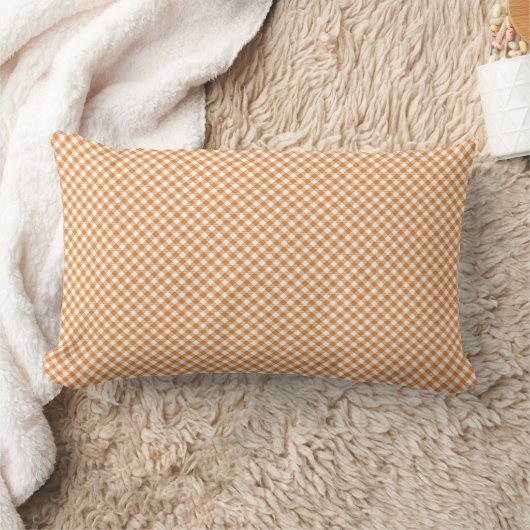 Orange and white checkered rectangular pillow ランバークッション (ブランケット)