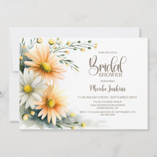 Orange and White Daisies Bridal Shower 招待状 (正面)