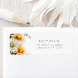 Orange and White Daisies Return Address Label ラベル