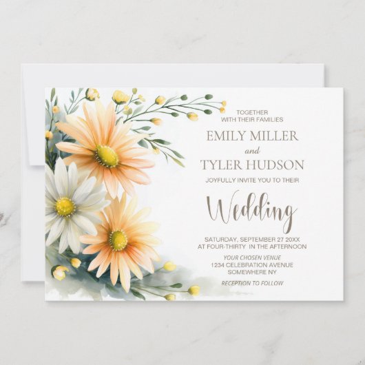 Orange and White Daisies Wedding 招待状 (正面)