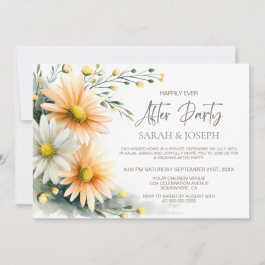 Orange and White Daisies Wedding After Party 招待状 (正面)