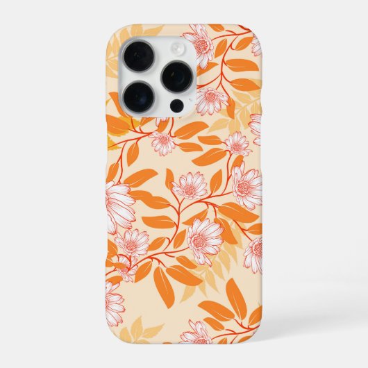 Orange and white floral pattern daisies iPhoneケース (裏面)