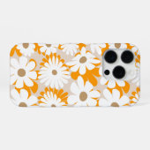 Orange and white floral pattern features daisies iPhoneケース (裏面横)