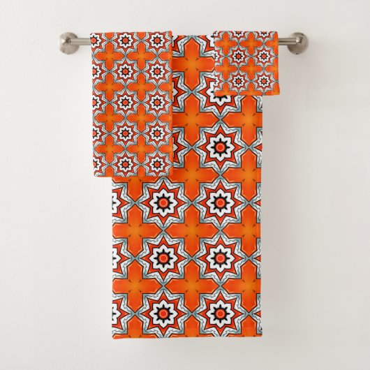 Orange and white geometric mandala pattern Towel バスタオルセット (インサイチュ)