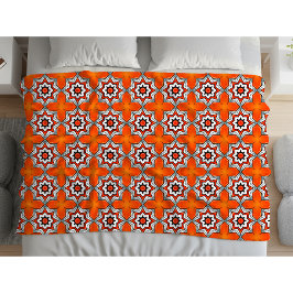 Orange and white geometric mandala pattern Towel フリースブランケット