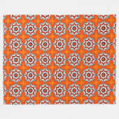 Orange and white geometric mandala pattern Towel フリースブランケット (正面(横))