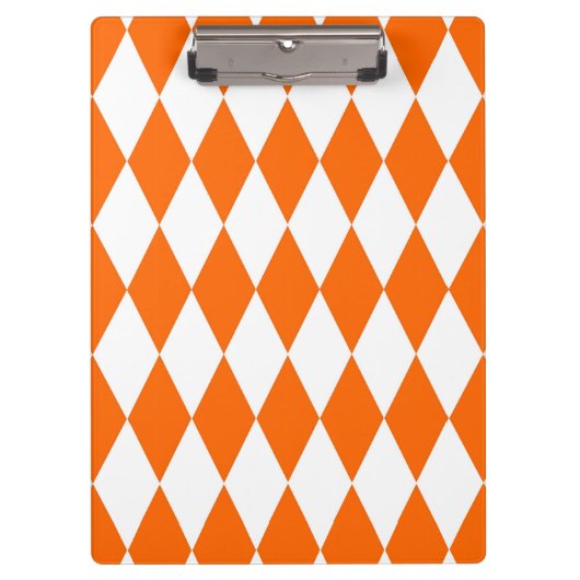 Orange and White Harlequin Diamonds Check Design クリップボード (正面)