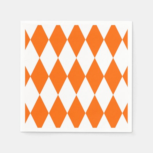 Orange and White Harlequin Diamonds Check Design  スタンダードカクテルナプキン (正面)