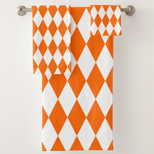 Orange and White Harlequin Diamonds Check Design  バスタオルセット