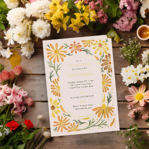 Orange and Yellow Daisies Baby Shower 箔招待状