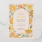 Orange and Yellow Daisies Baby Shower 箔招待状 (正面)